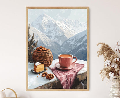Affiche Srinagar – Poster Matin d'Hiver avec Thé au Beurre et Gâteau aux Noix