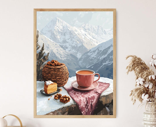 Affiche Srinagar – Poster Matin d'Hiver avec Thé au Beurre et Gâteau aux Noix