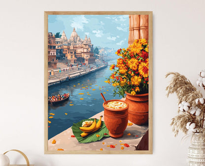 Affiche Varanasi – Poster Scène de Lassi avec Trishul et Vue sur le Gange