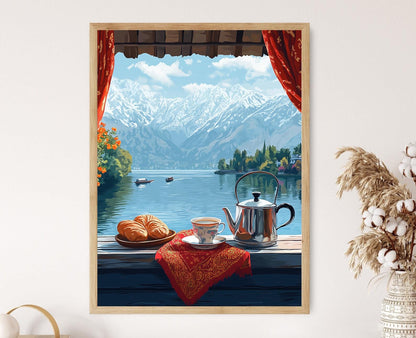 Affiche Srinagar – Poster Petit-déjeuner Rooftop avec Chai et Pashmina