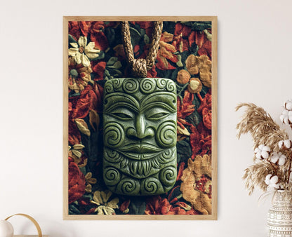 Affiche Hei Tiki en Pounamu – Poster Culturel Néo-Zélandais