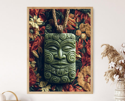 Affiche Hei Tiki en Pounamu – Poster Culturel Néo-Zélandais