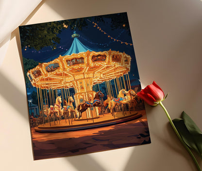 Affiche Vintage de Chevaux Volants – Art de Carousel Nostalgique