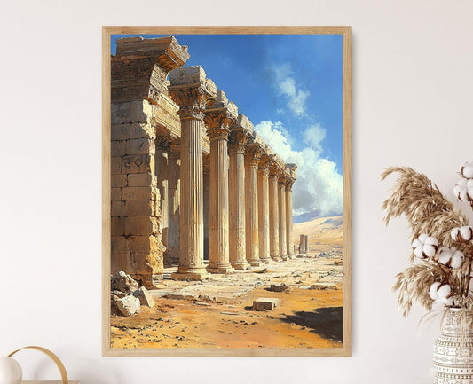 Affiche Temple de Bel – Impression Artistique : Coucher de Soleil Doré, Héritage Syrien Ancien