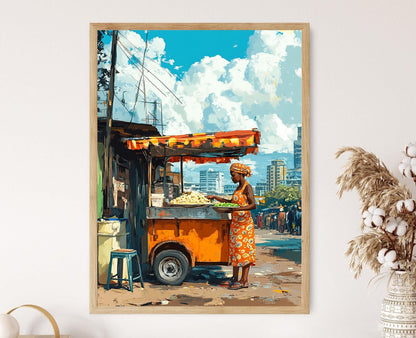 Affiche Cuisine de Rue Kenyane – Art de Vendeur de Nairobi, Ugali & Sukuma Wiki