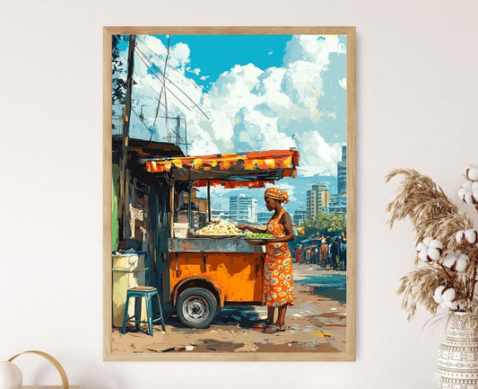 Affiche Cuisine de Rue Kenyane – Art de Vendeur de Nairobi, Ugali & Sukuma Wiki