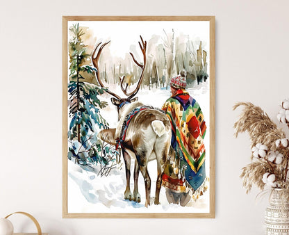 Affiche Culture Sami – Poster Illustration de l'élevage de rennes en Laponie