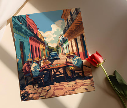 Affiche Jeu de Domino Cubain – Illustration Vintage de La Havane