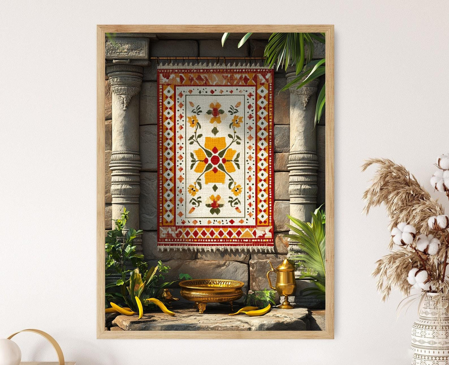 Affiche Kolam Sud Indien – Poster Tapisserie Géométrique Élégante