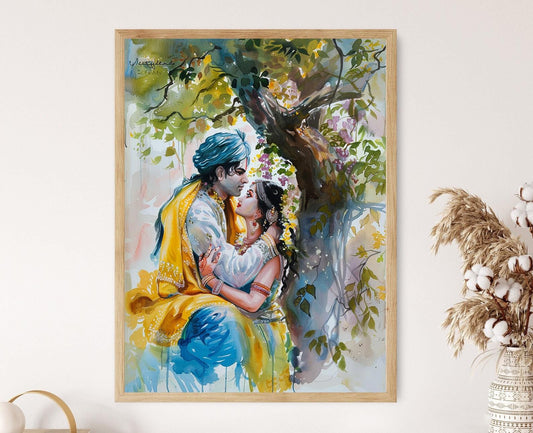 Affiche Radha Krishna – Portrait Éthéré du Couple Divin