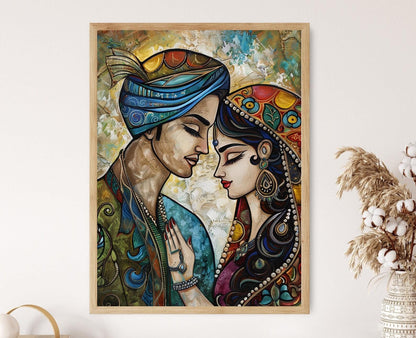Affiche Radha Krishna Sacrée – Poster Art Divin de l'Amour Handmade