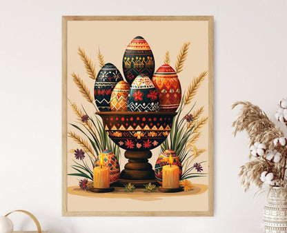 Affiche Pysanky Ukrainien – Poster Illustration Œuf en Bois Sculpté