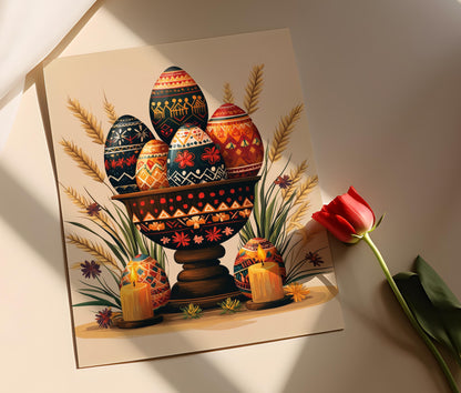 Affiche Pysanky Ukrainien – Poster Illustration Œuf en Bois Sculpté