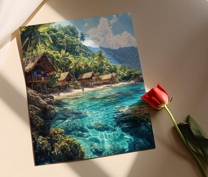 Affiche Palawan – Poster Illustration de Scène Côtière et Culture Insulaire