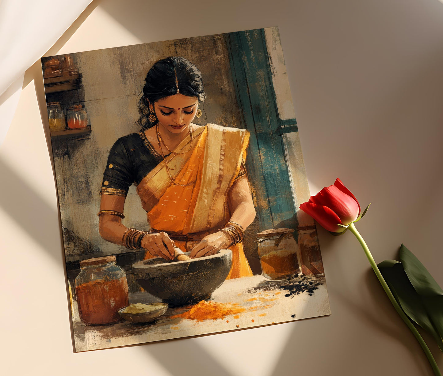 Affiche Épices Indiennes – Poster Art Culinaire Rustique