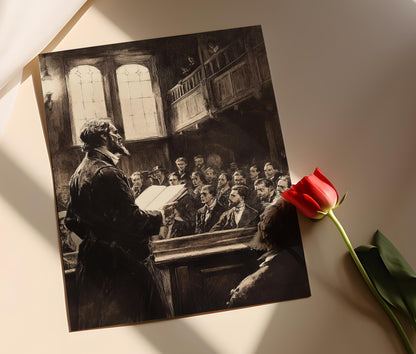 Affiche Sermon de Calvin à Genève – Décor Réforme Protestante