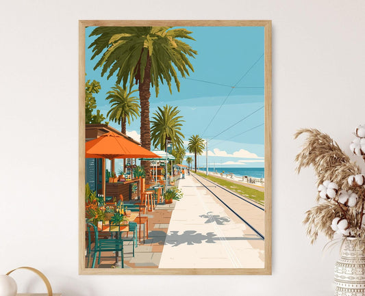 Affiche St Kilda Beach – Poster Tram de Melbourne, Café du Bord de Mer