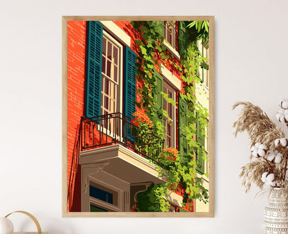 Affiche Balcon de Philadelphie – Impression Art Déco de Bégonia Historique