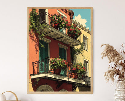 Affiche Balcon de La Nouvelle-Orléans – Impression Florale du Quartier Français