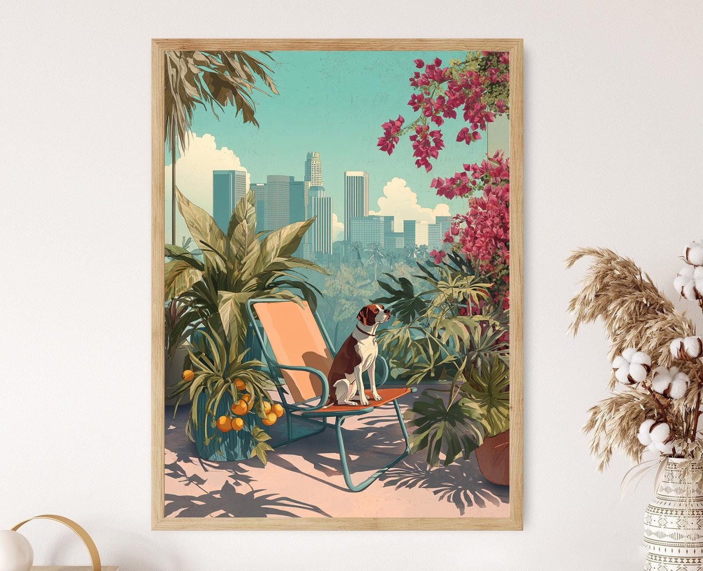 Affiche Scène de Chien à Los Angeles – Impression Art Bougainvillier