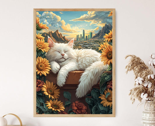 Affiche Chat sur le Toit – Art Poster Cactus et Ciel du Désert