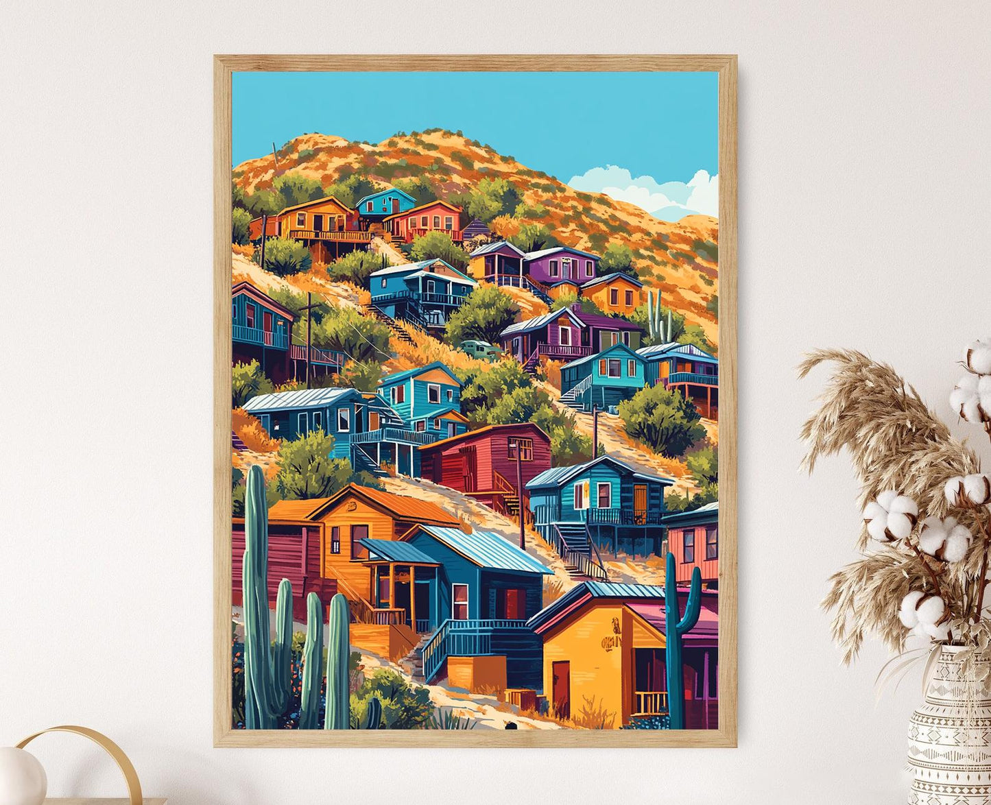 Affiche Bisbee – Illustration colorée des maisons et art de rue en Arizona
