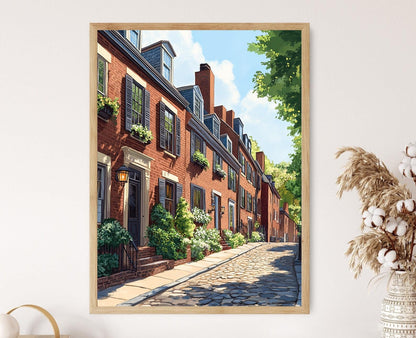 Affiche Boston – Illustration d'architecture historique des maisons en brique