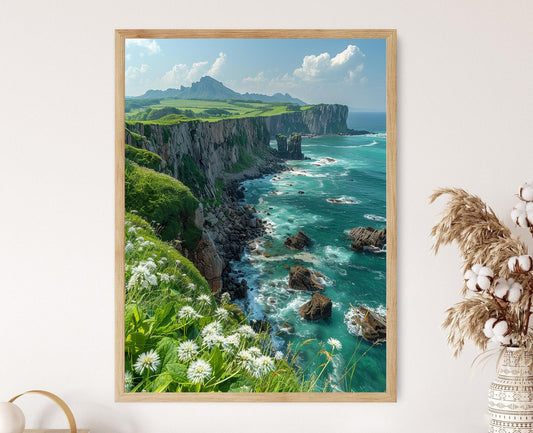 Affiche Paysage de Jeju – Poster de Rochers Volcaniques et Eaux Turquoise