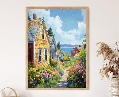 Affiche Bar Harbor – Illustration des maisons côtières de Maine