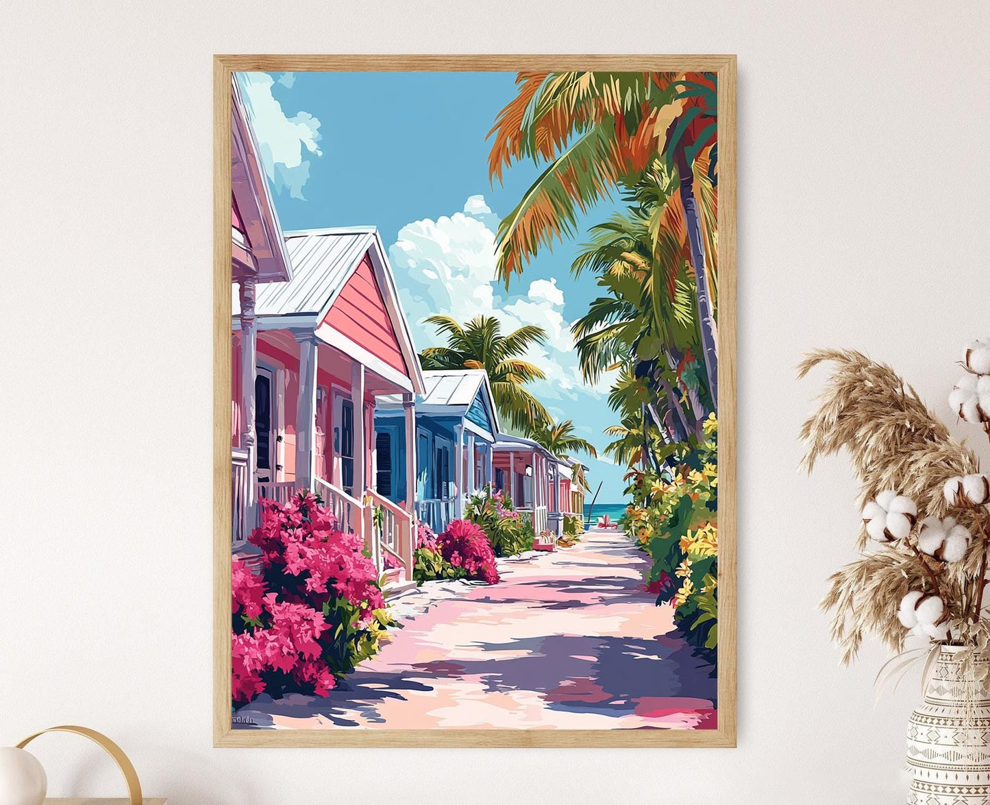 Affiche Maisons Colorées de Key West – Art Tropical Illustré
