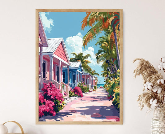 Affiche Maisons Colorées de Key West – Art Tropical Illustré