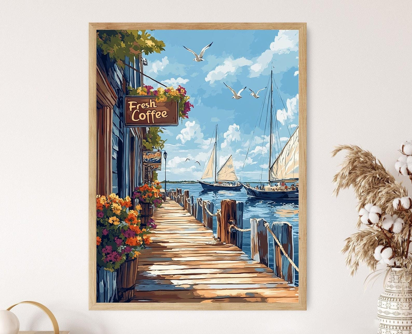 Affiche Newport Harbor – Illustration de la Promenade Côtière de Rhode Island