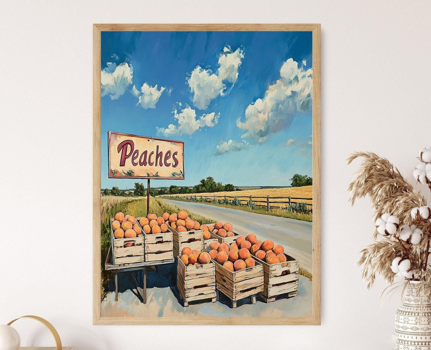 Affiche Scène de Stand de Pêches – Illustration d'Été du Texas