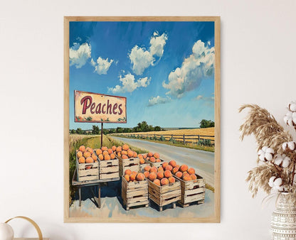 Affiche Scène de Stand de Pêches – Illustration d'Été du Texas