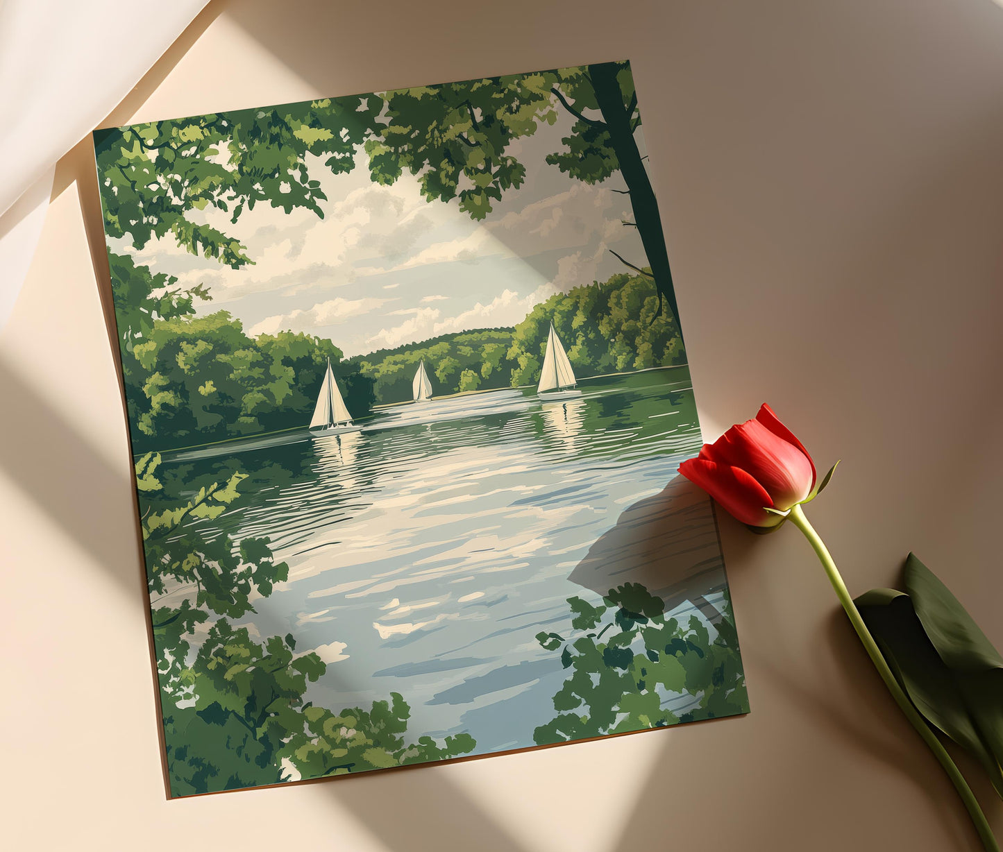 Affiche de la Rivière Connecticut – Illustration d'un paysage aquatique