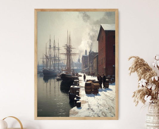 Affiche Port de Winter à Portland – Imprimé Art Nautique des Années 1800