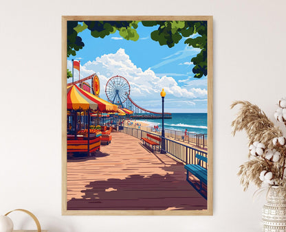 Affiche Coney Island – Poster Vue de Stand de Hot Dog et Attractions