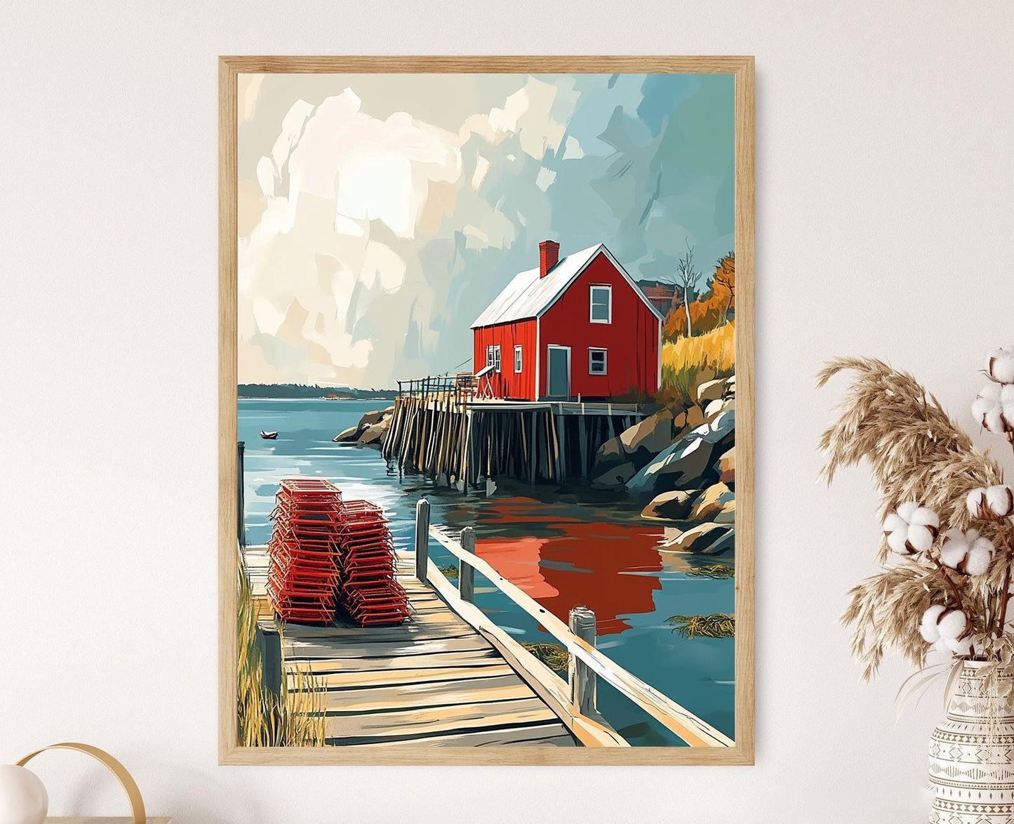 Affiche "Trappes à Homard et Cabane Rouge" – Poster Art de Massachusetts