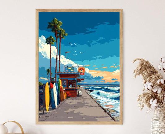 Affiche Santa Cruz – Poster Scène du Kiosque à Café au Bord de l'Océan