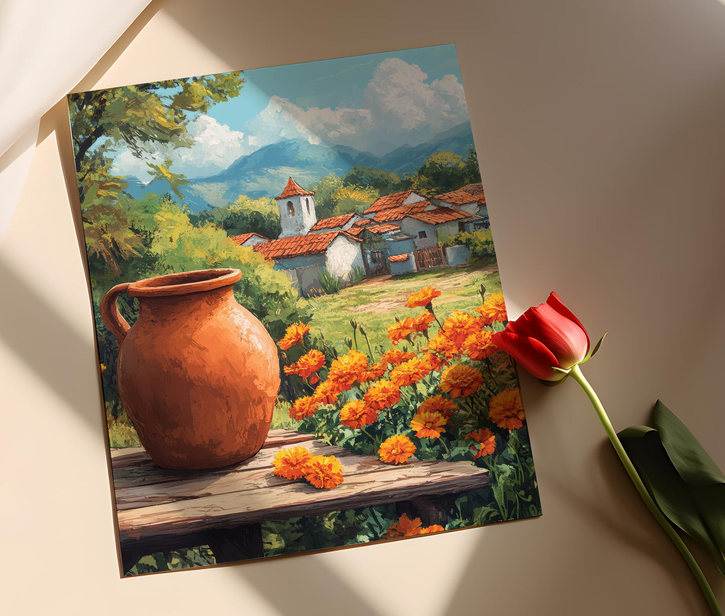 Affiche de Cruche d'Eau El Salvador – Poster Art de Marigolds en Style Ferme