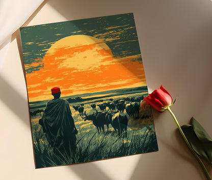 Affiche d'art sur l'élevage de bétail Fulani – Décor culturel africain
