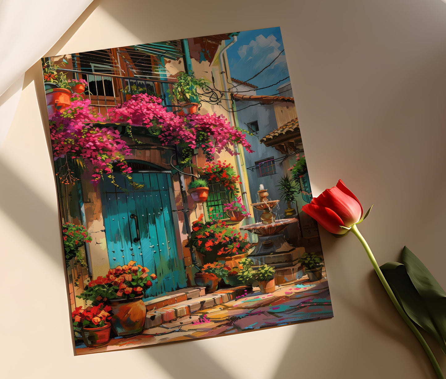 Affiche Bougainvillier – Impression artistique paysage méditerranéen vibrant