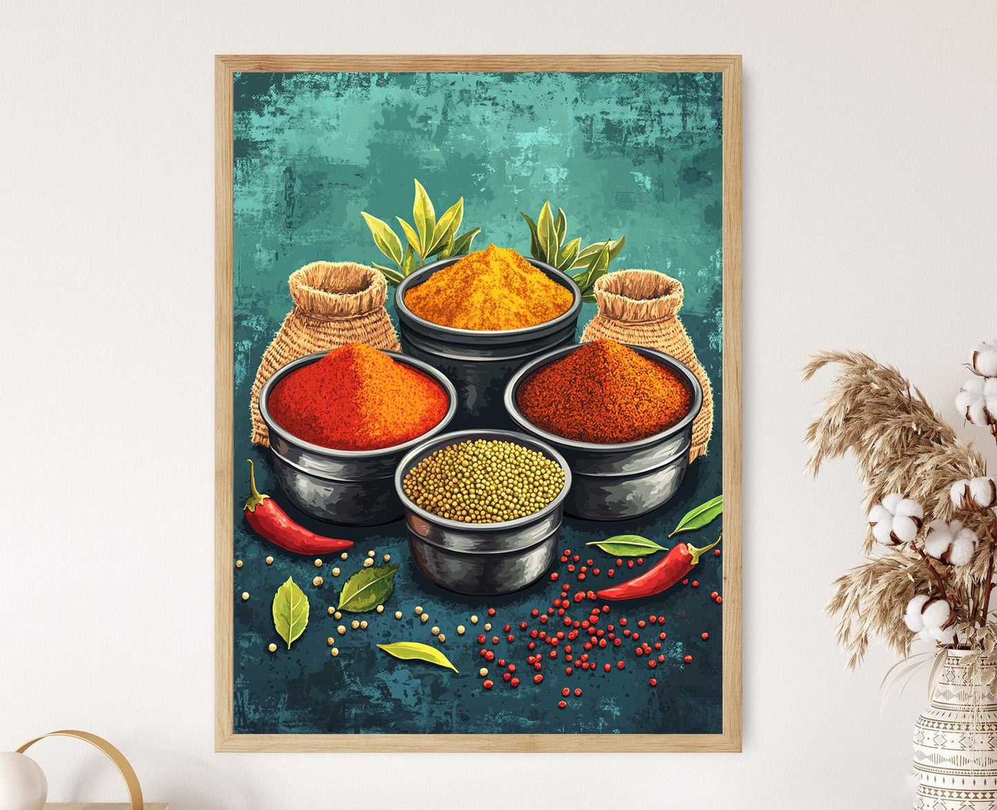 Affiche Marché Épicé Indien – Poster Art Culinaire Coloré avec Curcuma et Piment