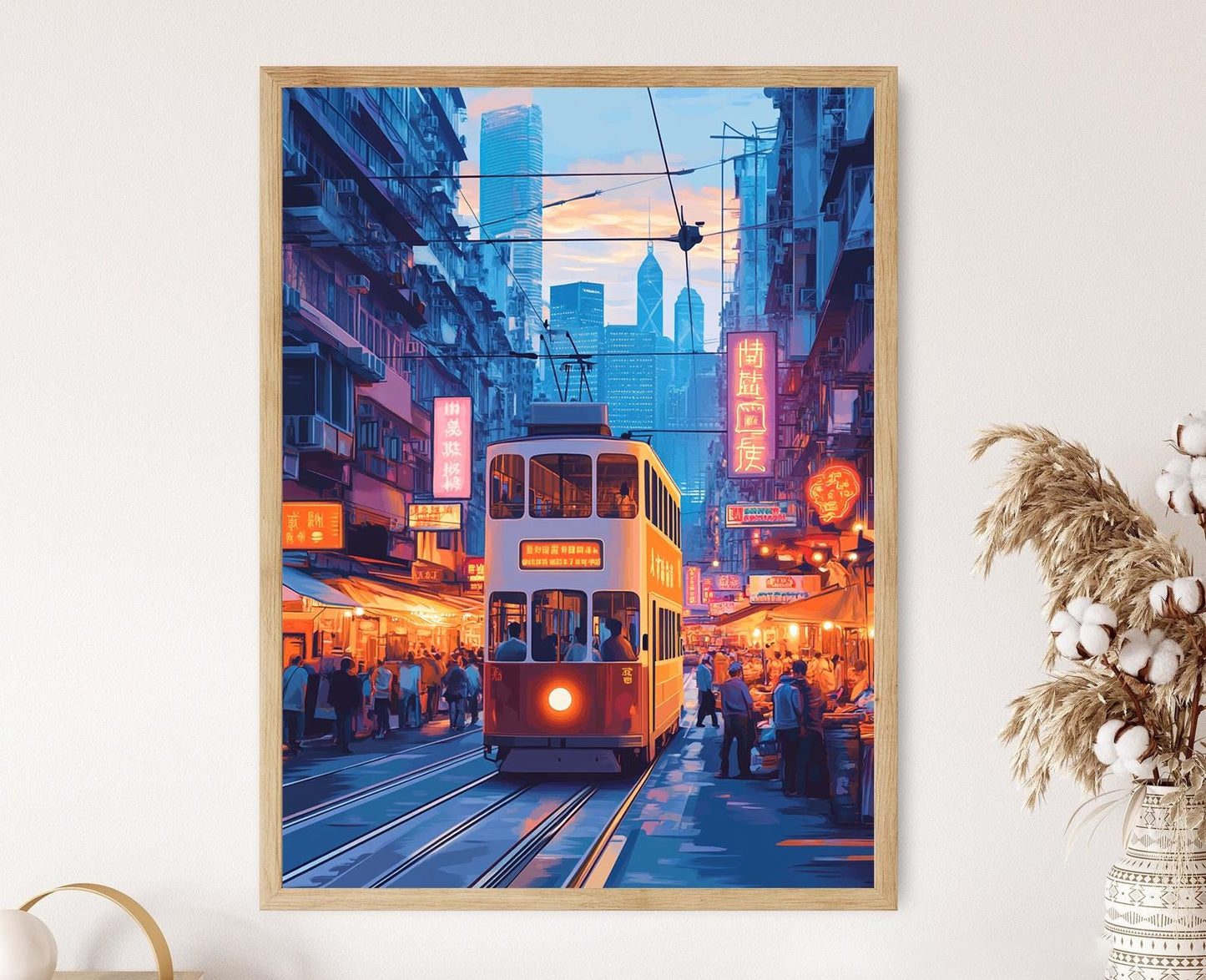 Affiche Tram de Hong Kong – Impression Néon de la Ville