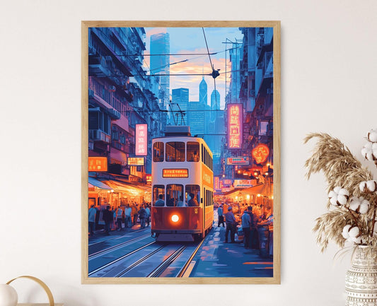 Affiche Tram de Hong Kong – Impression Néon de la Ville
