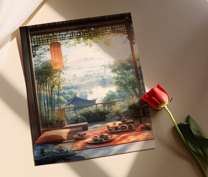 Affiche Art de Patio Hangzhou – Poster Illustration de Planteur de Thé