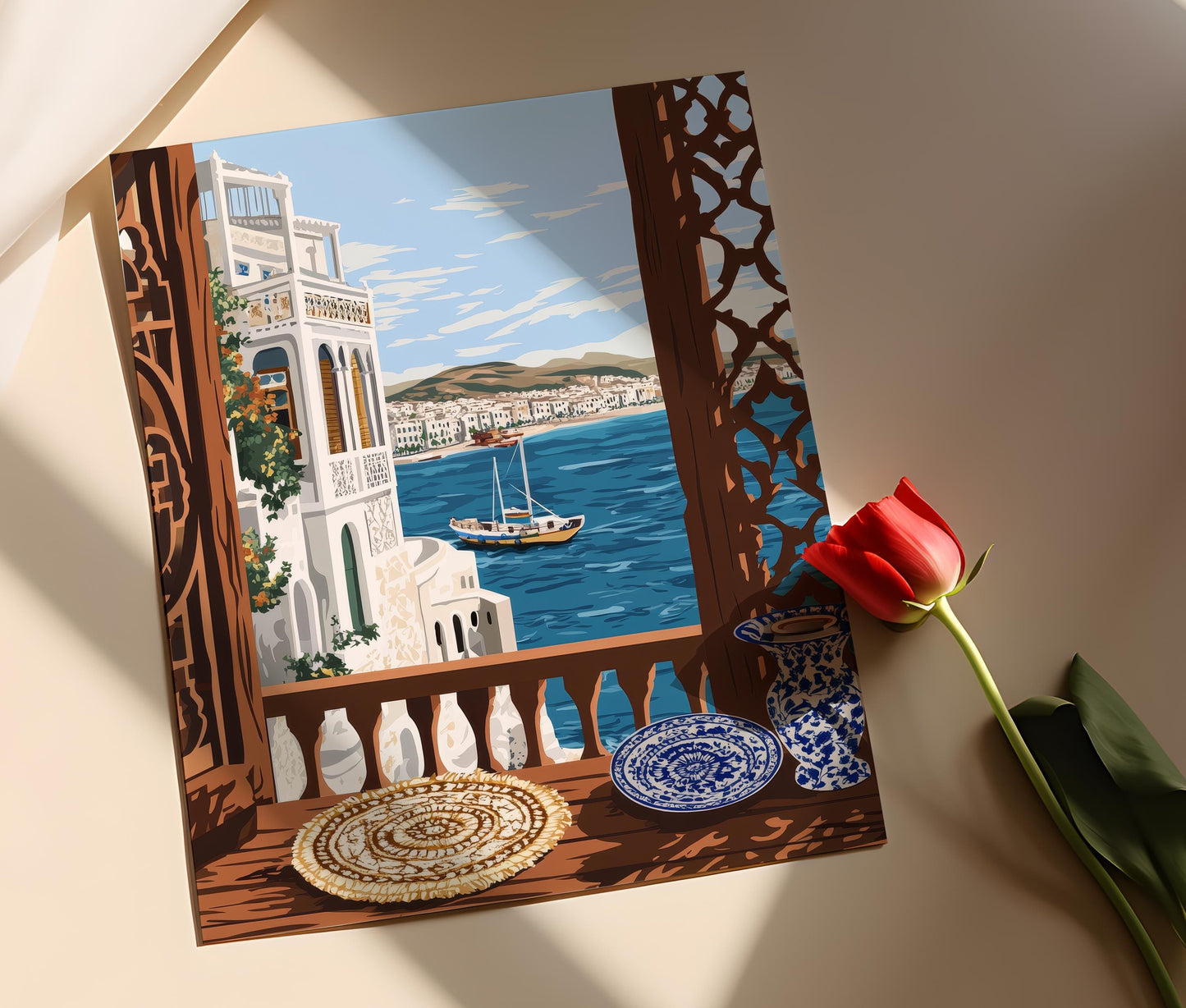 Affiche Arabesque Historique de Latakia – Illustration côtière syrienne