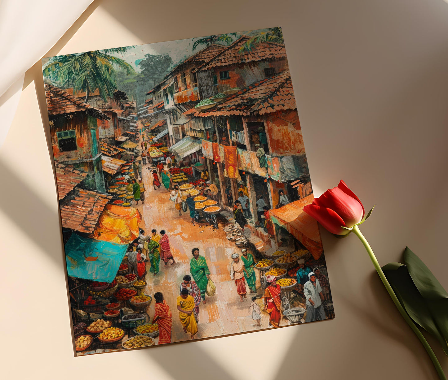 Affiche Marché Villageois du Bangladesh – Poster Vie Locale Animée