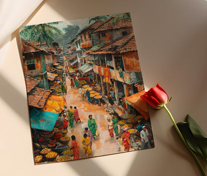 Affiche Marché Villageois du Bangladesh – Poster Vie Locale Animée