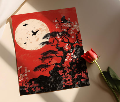 Affiche Hanafuda – Poster Art Japonais avec Fleurs de Cerisier
